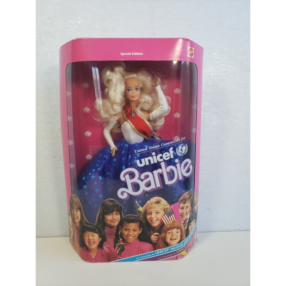 MATTEL 1989 UNICEF Blond BARBIE Doll Special Edition w Poster Blonde New in Box - Picture 1 of 6